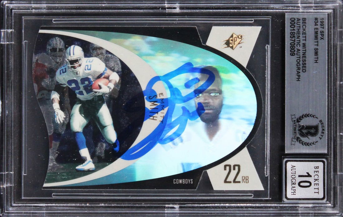Emmitt Smith Signed 1997 SPX #34 Card Graded Mint 10 Beckett Authenticated (1 of 2)