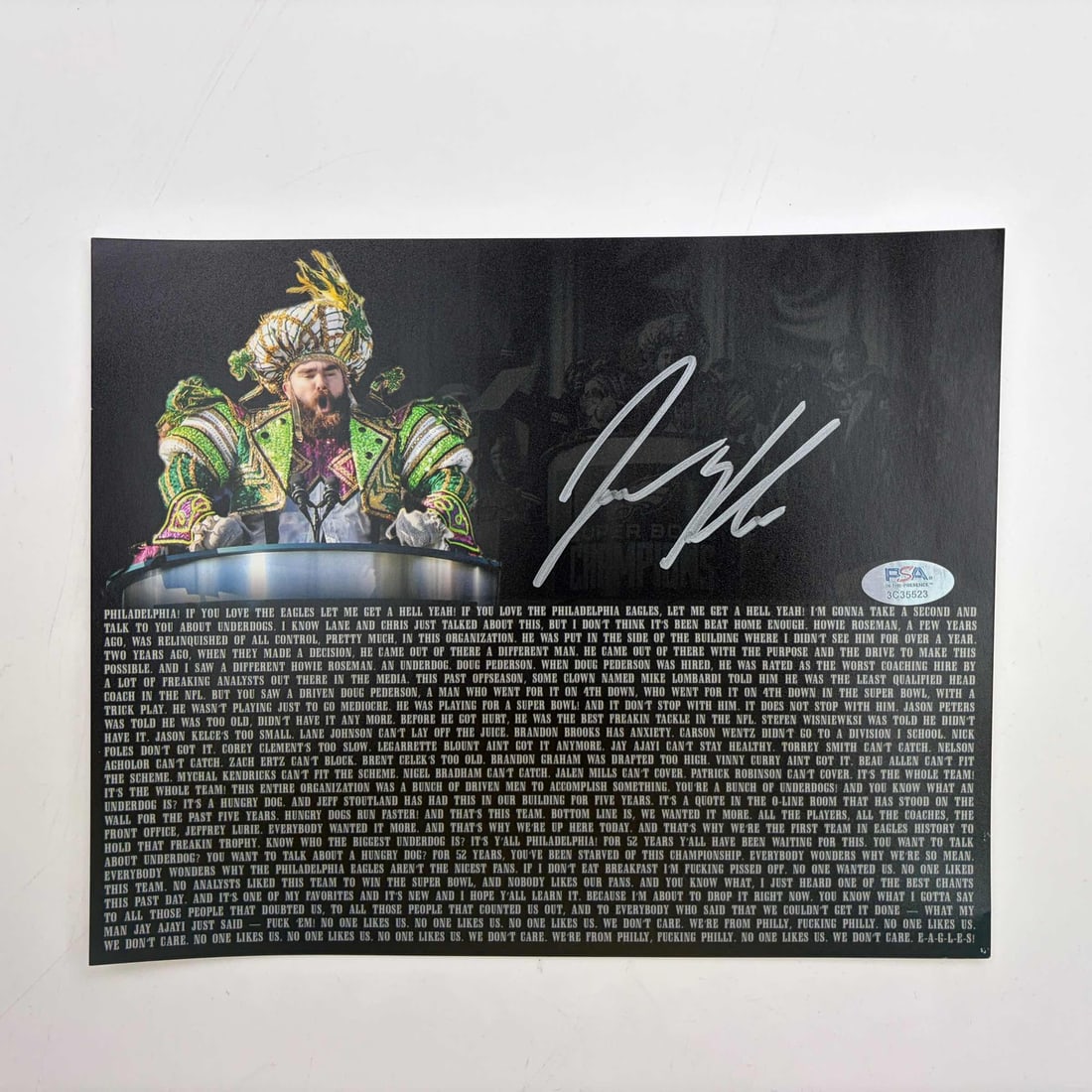 Jason Kelce Signed 8x10 Photo Parade Speech Transcript PSA DNA Certified (1 of 1)
