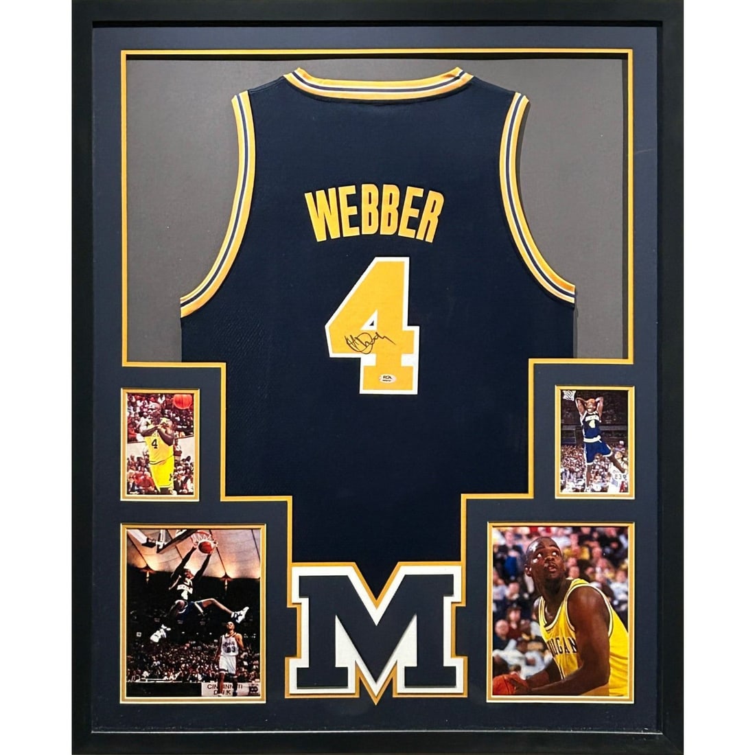 Chris Webber Signed Framed Michigan Jersey PSA/DNA Authentic Wolverines: Chris Webber Signed Framed Michigan Jersey PSA/DNA Authentic Wolverines This autographed Chris Webber framed jersey is a must-have for any Michigan Wolverines fan. The jersey comes with authentication