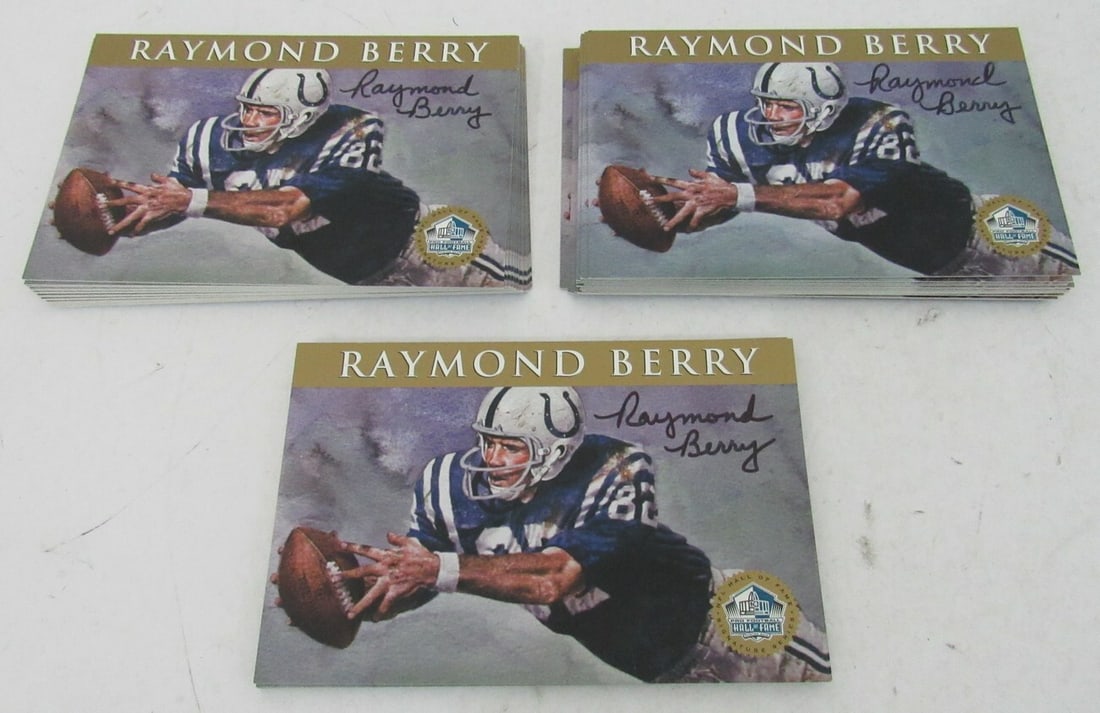 Lot of 50 Raymond Berry Signed 4x6 HOF Postcards Baltimore Colts NFL: Lot of 50 Raymond Berry Signed 4x6 HOF Postcards Baltimore Colts NFL This lot features 50 original 4x6 postcards signed by Raymond Berry, Hall of Fame inductee and legendary player of the Baltimore Co