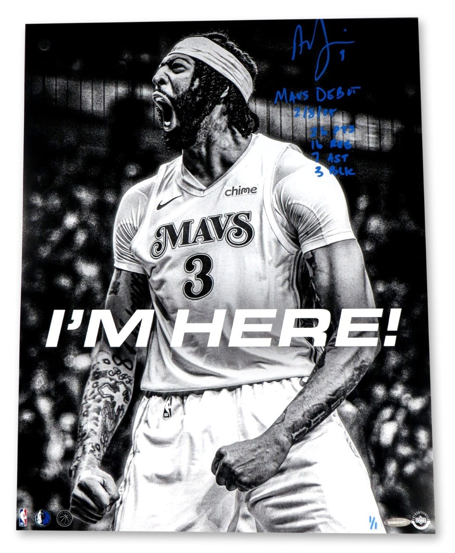Anthony Davis 16X20 Signed Photo Mavs Debut 1/1 Upper Deck Authenticated: Anthony Davis 16X20 Signed Photo Mavs Debut 1/1 Upper Deck Authenticated This is an original 16x20 autographed photo of Anthony Davis, featuring an inscription of his 'Mavs Debut' along with his debut