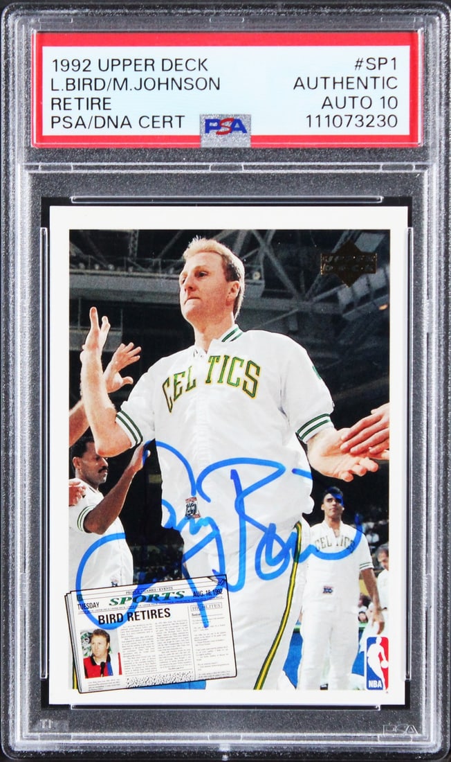 Larry Bird Magic Johnson Signed 1992 Upper Deck PSA/DNA Gem Mint 10 Card (1 of 2)