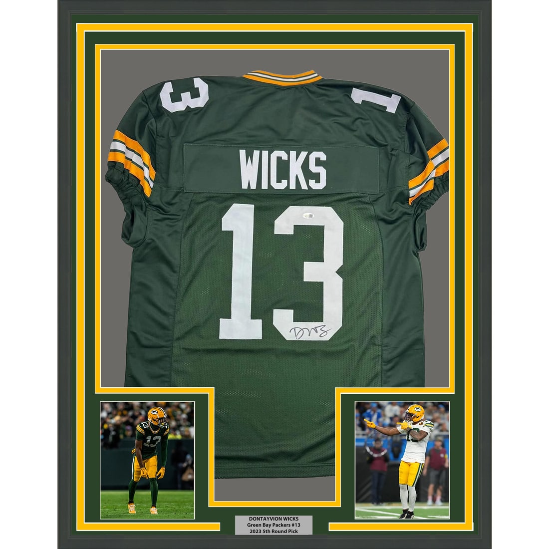 Dontayvion Wicks Signed Green Bay Jersey Framed Display with 5x7 Photos 35x39 Inches (1 of 2)
