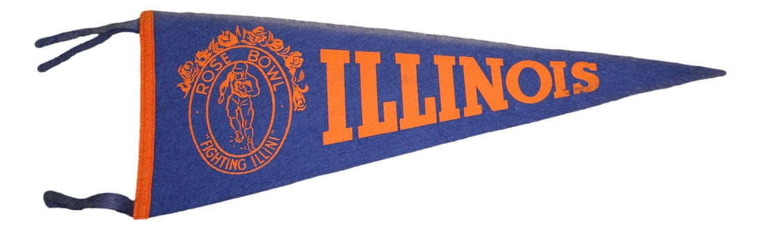Vintage 1952 Illinois Fighting Illini Rose Bowl Pennant 29" NCAA: Vintage 1952 Illinois Fighting Illini Rose Bowl Pennant 29" NCAA Capture a piece of sports history with this Vintage 1952 Rose Bowl pennant featuring the Illinois Fighting Illini. This officially lice