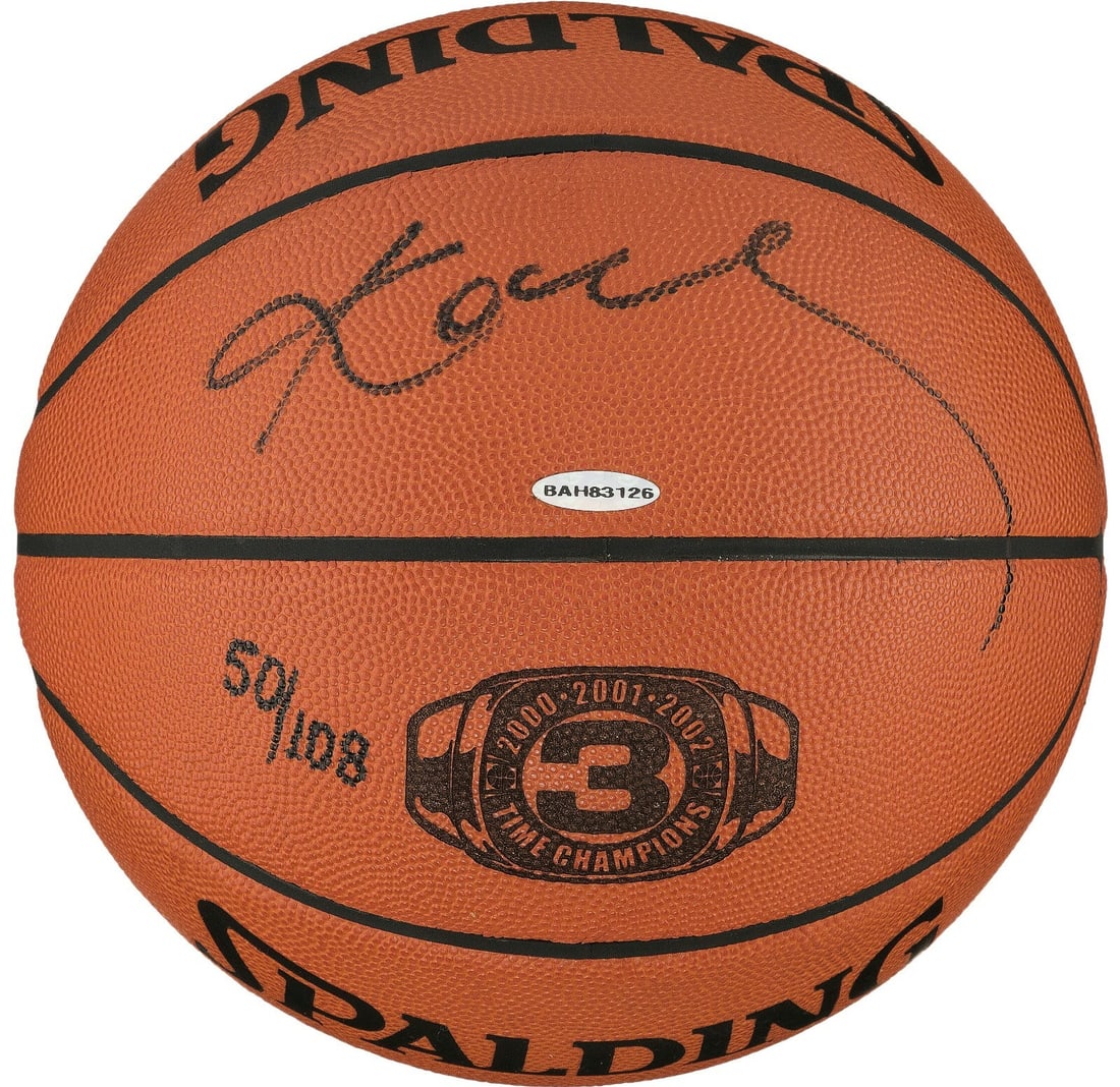 Kobe Bryant Signed NBA Basketball 3 Time Champ UDA PSA COA (1 of 8)
