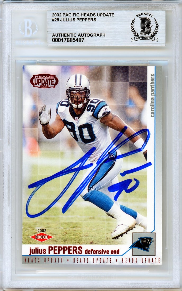 2002 Pacific Heads Update #28 Julius Peppers RC Autographed NFL Card BGS (1 of 2)