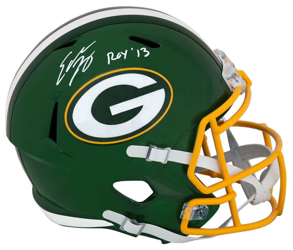 Eddie Lacy Signed Green Bay Packers FLASH Helmet with ROY 13 Inscription: Eddie Lacy Signed Green Bay Packers FLASH Helmet with ROY 13 Inscription Celebrate your love for football with this authentic Eddie Lacy signed Green Bay Packers Flash Riddell full-size speed replica