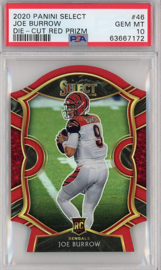 2020 Panini Select Joe Burrow #46 Die-Cut Red Prizm Rookie Card PSA 10 (1 of 2)
