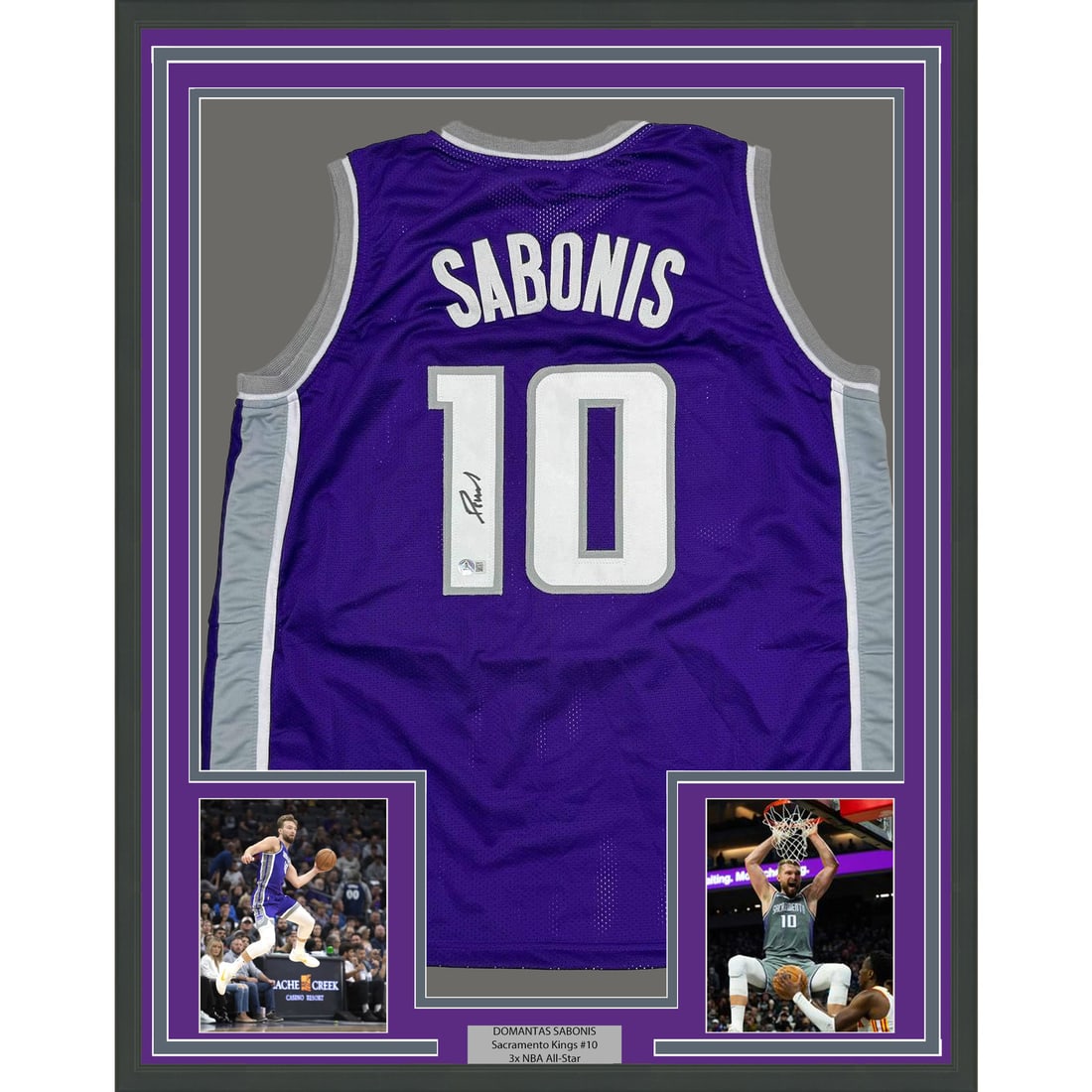 Framed Autographed Domantas Sabonis Jersey 35x39 JSA Authentic: Framed Autographed Domantas Sabonis Jersey 35x39 JSA Authentic This stunning framed autographed jersey features Domantas Sabonis of the Sacramento Kings. Measuring 35x39 inches, the jersey is professi