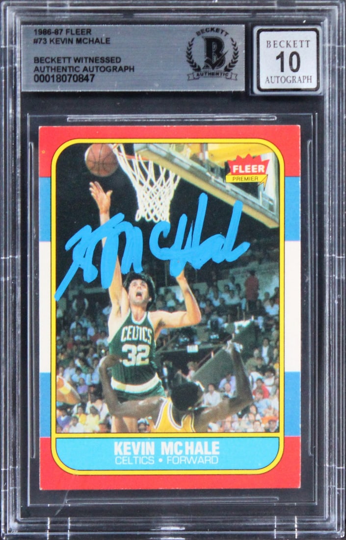 Kevin McHale Signed 1986 Fleer #73 Card Gem Mint 10 BAS Slabbed: Kevin McHale Signed 1986 Fleer #73 Card Gem Mint 10 BAS Slabbed Own a piece of basketball history with this autographed 1986 Fleer #73 card, personally signed by Kevin McHale of the Boston Celtics. Gr