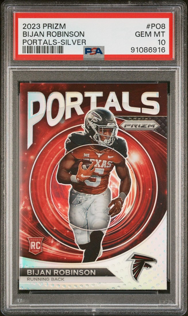 2023 Prizm Bijan Robinson #PO8 Portals Silver RC PSA 10 Football Card (1 of 2)