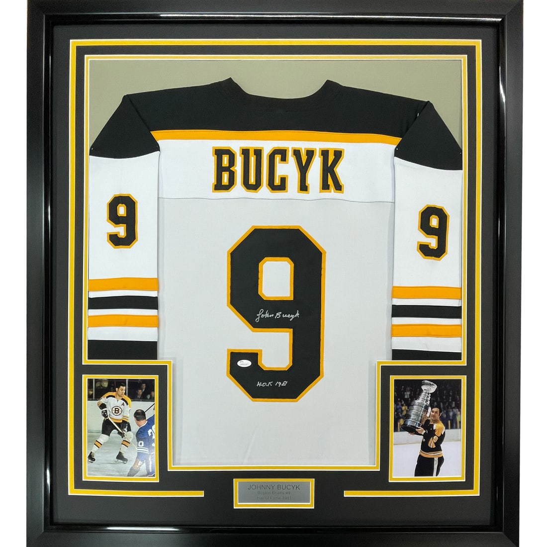 Framed Signed Johnny Bucyk Boston Bruins Jersey with JSA COA (1 of 2)