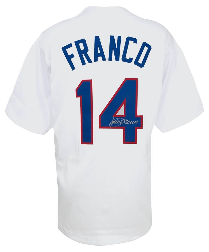 Julio Franco Signed Texas Rangers Custom Jersey with COA: Julio Franco Signed Texas Rangers Custom Jersey with COA Julio Franco Signed Texas Rangers Custom Jersey with COA Celebrate the legacy of Julio Franco with this signed white custom baseball jersey fro