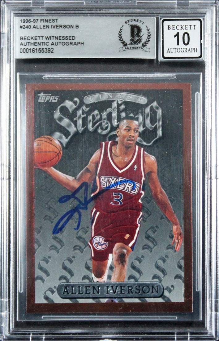Allen Iverson Signed 1996 Finest Rookie Card Gem Mint 10 Beckett Slabbed (1 of 2)
