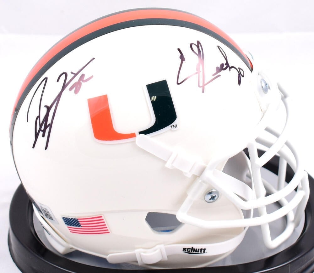Ray Lewis Ed Reed Signed Mini Helmet Miami Hurricanes BAS Authentication: Ray Lewis Ed Reed Signed Mini Helmet Miami Hurricanes BAS Authentication This is an original mini helmet featuring the signatures of football legends Ray Lewis and Ed Reed, representing the Miami Hurr