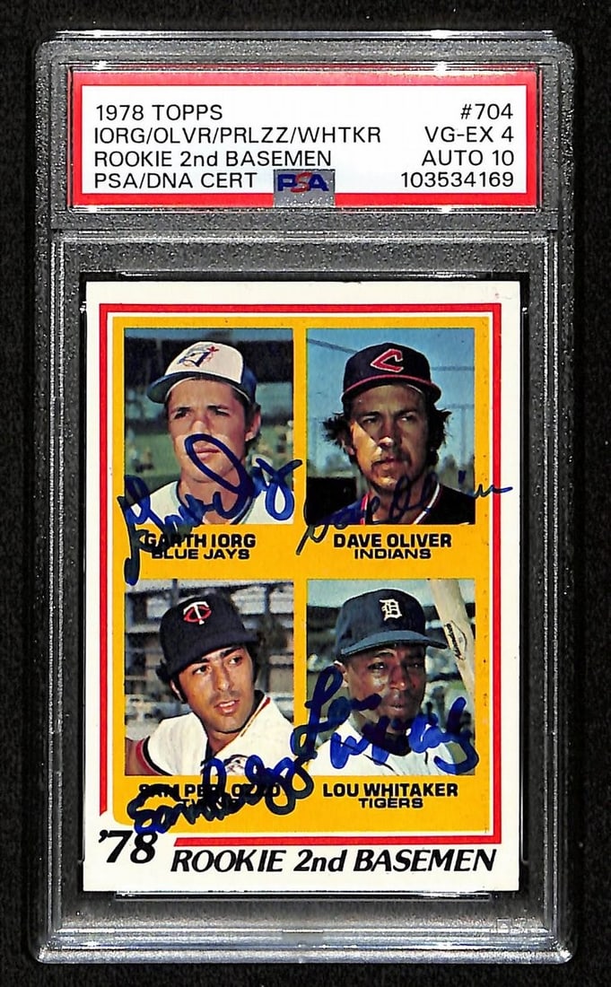 Lou Whitaker Signed 1978 Topps Rookies Card #704 PSA/DNA Auto 10: Lou Whitaker Signed 1978 Topps Rookies Card #704 PSA/DNA Auto 10 This is an original Lou Whitaker Signed On Card 1978 TOPPS Rookies Card #704 featuring signatures from Lou Whitaker, Garth Iorg, Dave O