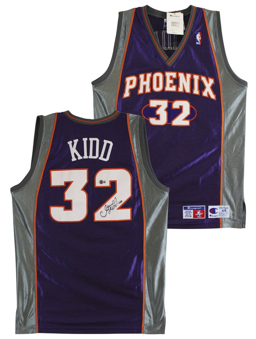 Jason Kidd Signed Phoenix Suns Purple Jersey Beckett Authenticated: Jason Kidd Signed Phoenix Suns Purple Jersey Beckett Authenticated This authentic purple Champion jersey has been personally signed by Jason Kidd of the Phoenix Suns. The jersey is an original, not a