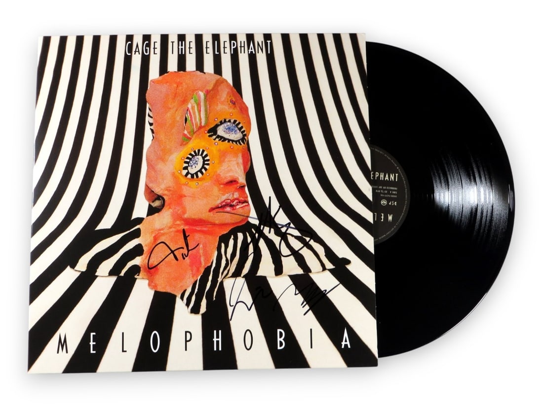 Cage the Elephant Autographed Album Cover by Shultz Tichenor Champion Beckett Authenticated: Cage the Elephant Autographed Album Cover by Shultz Tichenor Champion Beckett Authenticated This is an original autographed album cover from the band Cage the Elephant, featuring signatures from membe