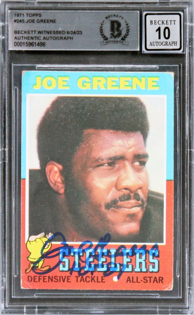Joe Greene Signed 1971 Topps #245 RC Card HOF 87 Gem Mint 10 Beckett Authenticated (1 of 2)