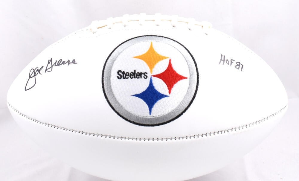 Joe Greene Signed Pittsburgh Steelers Football with Beckett Authentication: Joe Greene Signed Pittsburgh Steelers Football with Beckett Authentication Celebrate the legacy of Joe Greene with this authentic Pittsburgh Steelers logo football. This original signed football comes