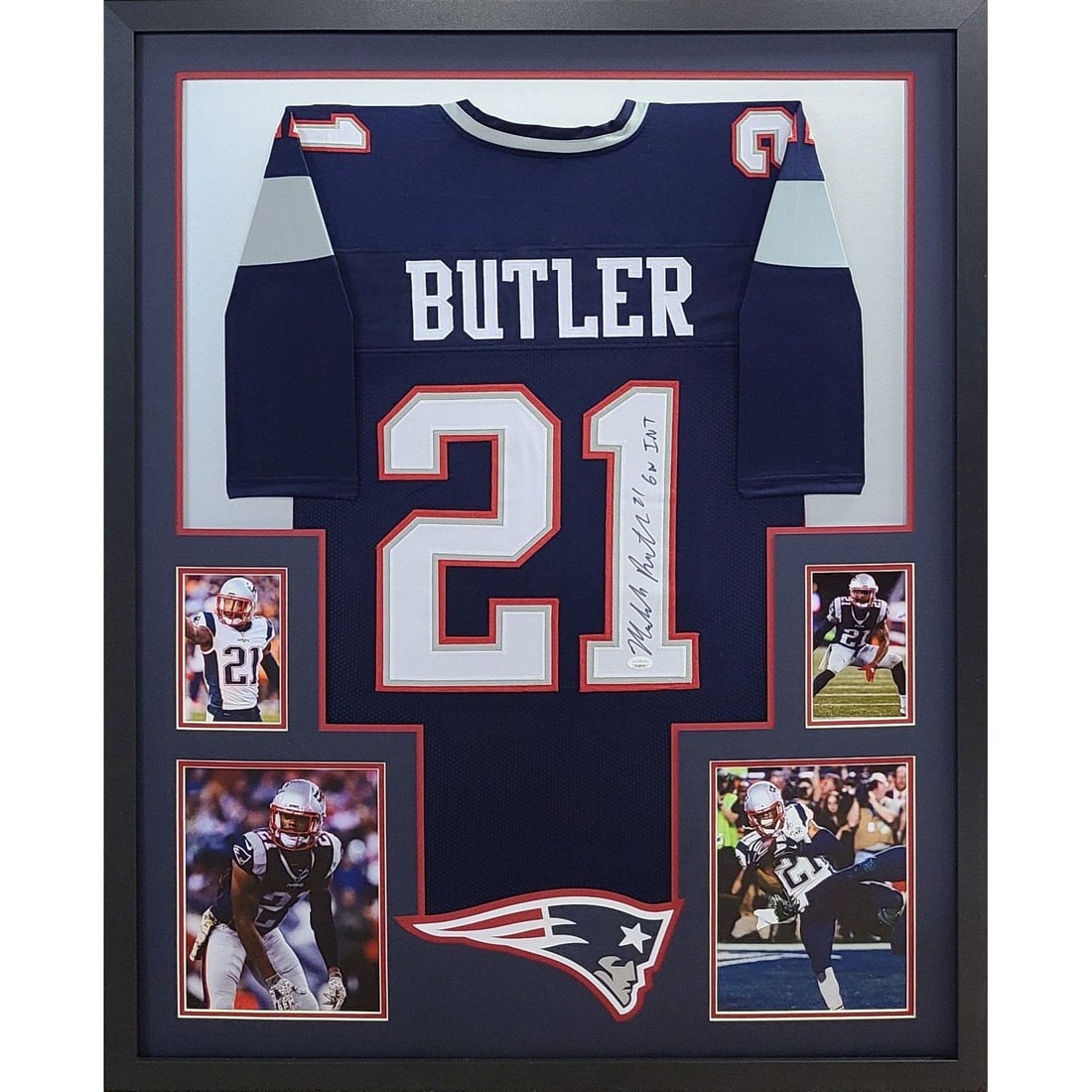 Malcolm Butler Autographed Framed Jersey JSA New England Patriots 42x34 (1 of 3)