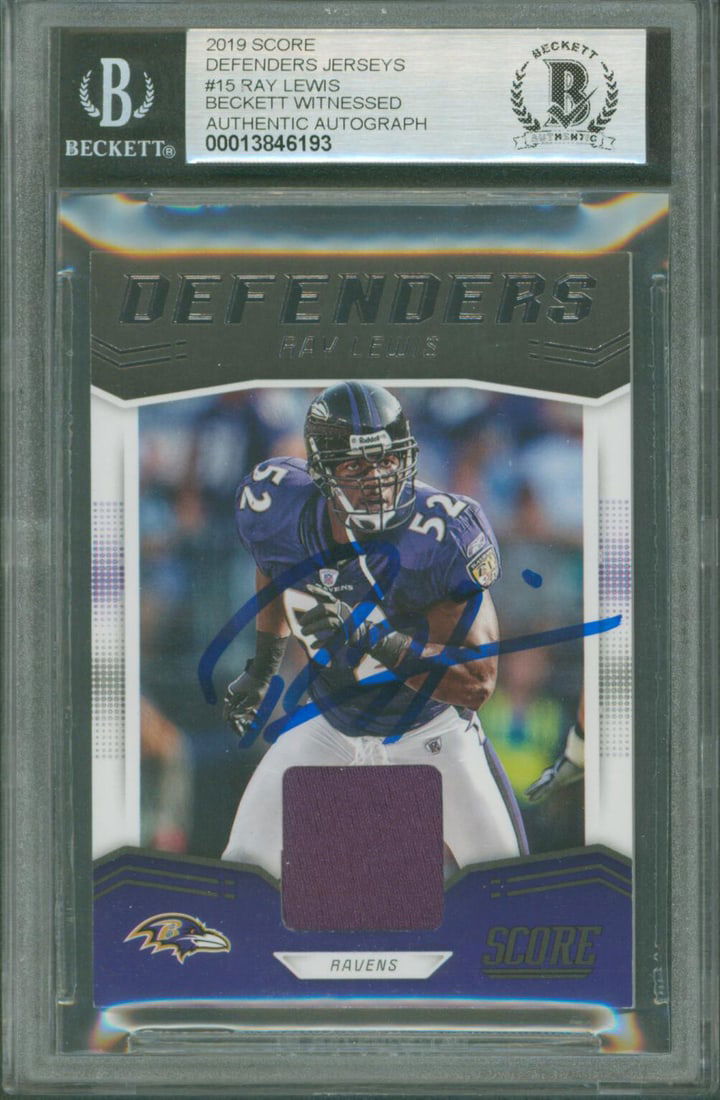 Ray Lewis Autographed 2019 Score Defenders #15 Card Beckett Authenticated (1 of 2)