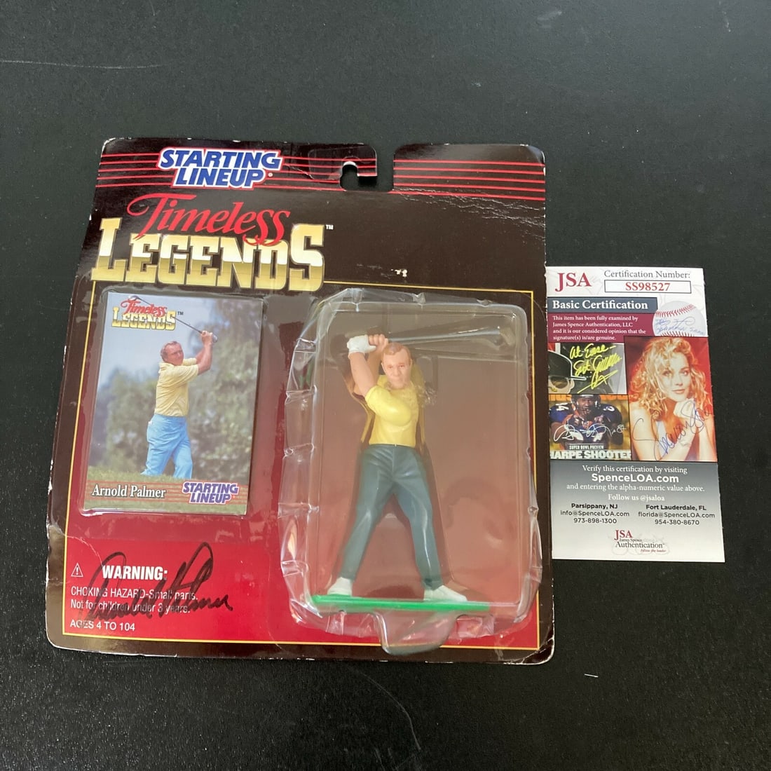 Signed Timeless Legends Golf Figure Arnold Palmer with JSA COA: Signed Timeless Legends Golf Figure Arnold Palmer with JSA COA This is an original Starting Lineup Timeless Legends figure representing Arnold Palmer, signed by the legendary golfer. The collectible f