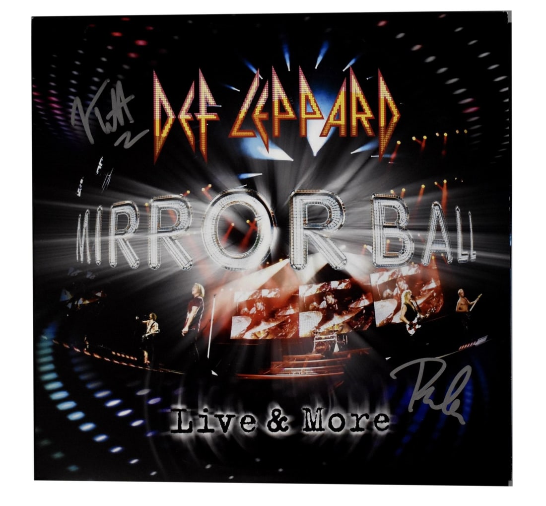 Def Leppard Dual-Signed Album Mirror Ball Live JSA Authenticated: Def Leppard Dual-Signed Album Mirror Ball Live JSA Authenticated This is an original album titled "Mirror Ball - Live & More" by Def Leppard, featuring the dual signatures of band members Joe Elliott