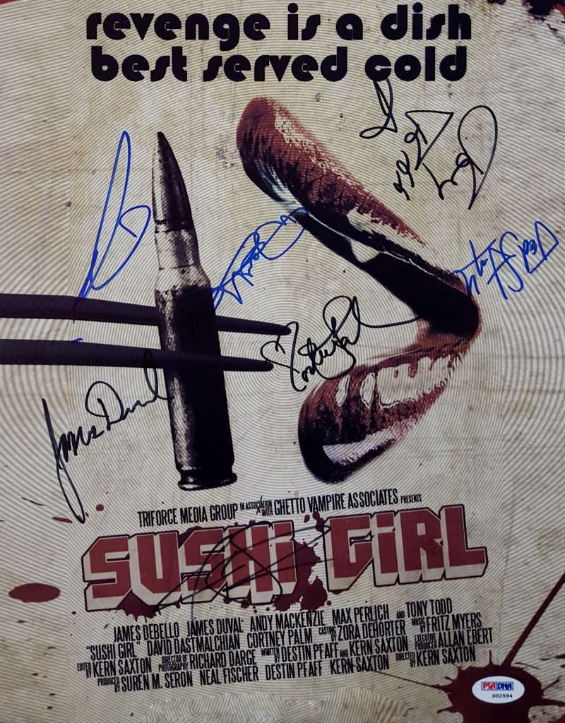 Sushi Girl Cast Signed 11x14 Photo Noah Hathaway James Duval PSA/DNA: Sushi Girl Cast Signed 11x14 Photo Noah Hathaway James Duval PSA/DNA This is a signed 11x14 photograph featuring the cast of 'Sushi Girl', including notable actors Noah Hathaway and James Duval. The a