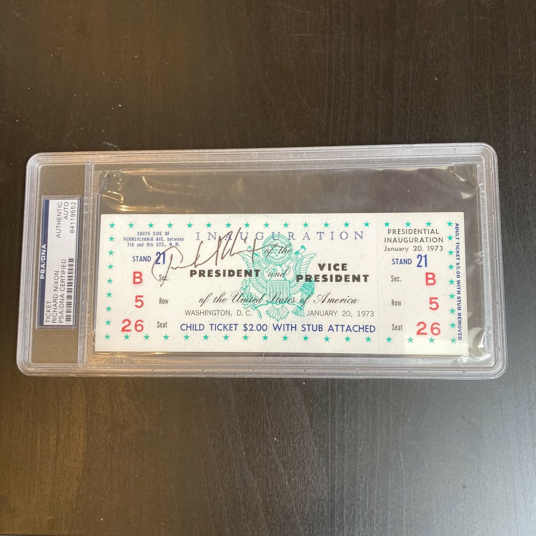 Richard Nixon Signed Inauguration Ticket Jan 20 1973 PSA DNA Certified (1 of 5)