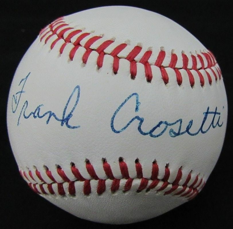 Frank Crosetti Signed New York Yankees Baseball JSA Certified: Frank Crosetti Signed New York Yankees Baseball JSA Certified Enhance your collection with this authentic Frank Crosetti autographed Rawlings Official MLB Baseball, featuring the legendary New York Ya