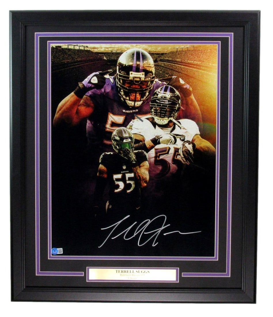 Terrell Suggs Autographed 16x20 Ravens Photo Framed Beckett Authenticated (1 of 4)