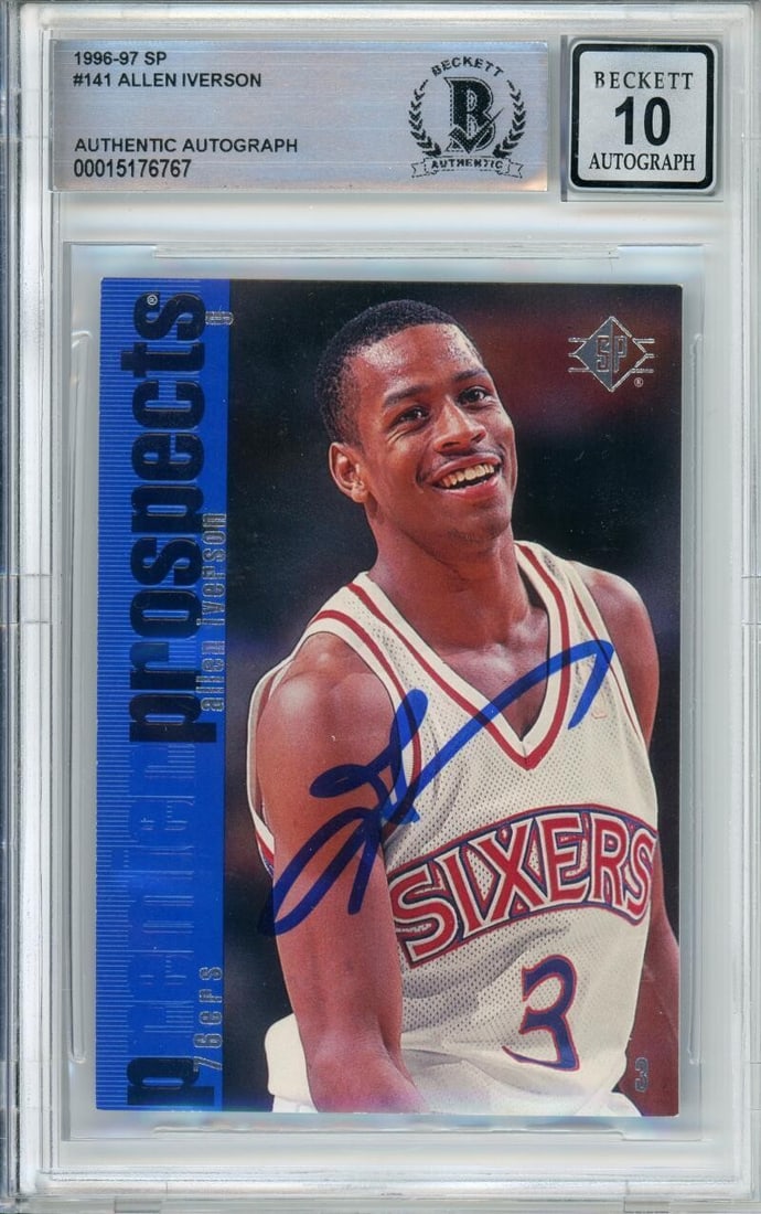 1996-97 Upper Deck SP Allen Iverson RC Autographed BGS 10 76ers (1 of 2)