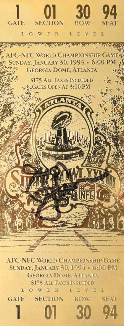 Jimmy Johnson Autographed Cowboys Super Bowl XXVIII Ticket Beckett Holo (1 of 3)