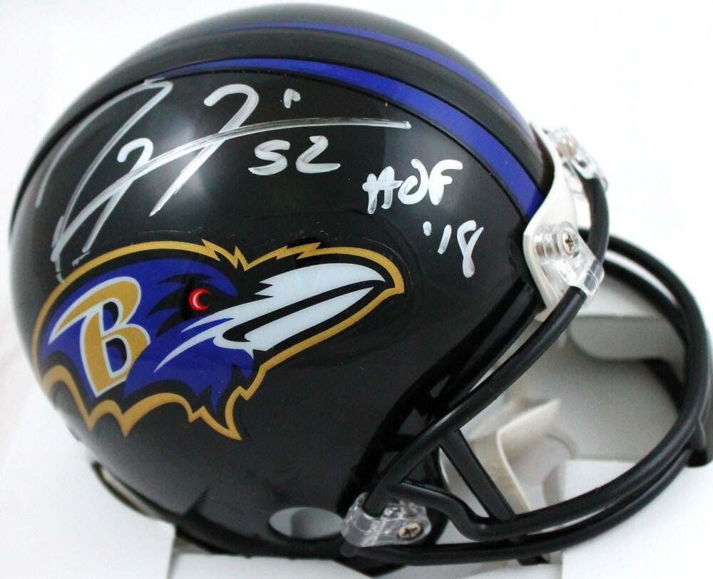 Ray Lewis Signed Baltimore Ravens Mini Helmet Beckett Hologram: Ray Lewis Signed Baltimore Ravens Mini Helmet Beckett Hologram This Baltimore Ravens mini helmet features the autograph of legendary linebacker Ray Lewis, a key player in the team's history. Authentic