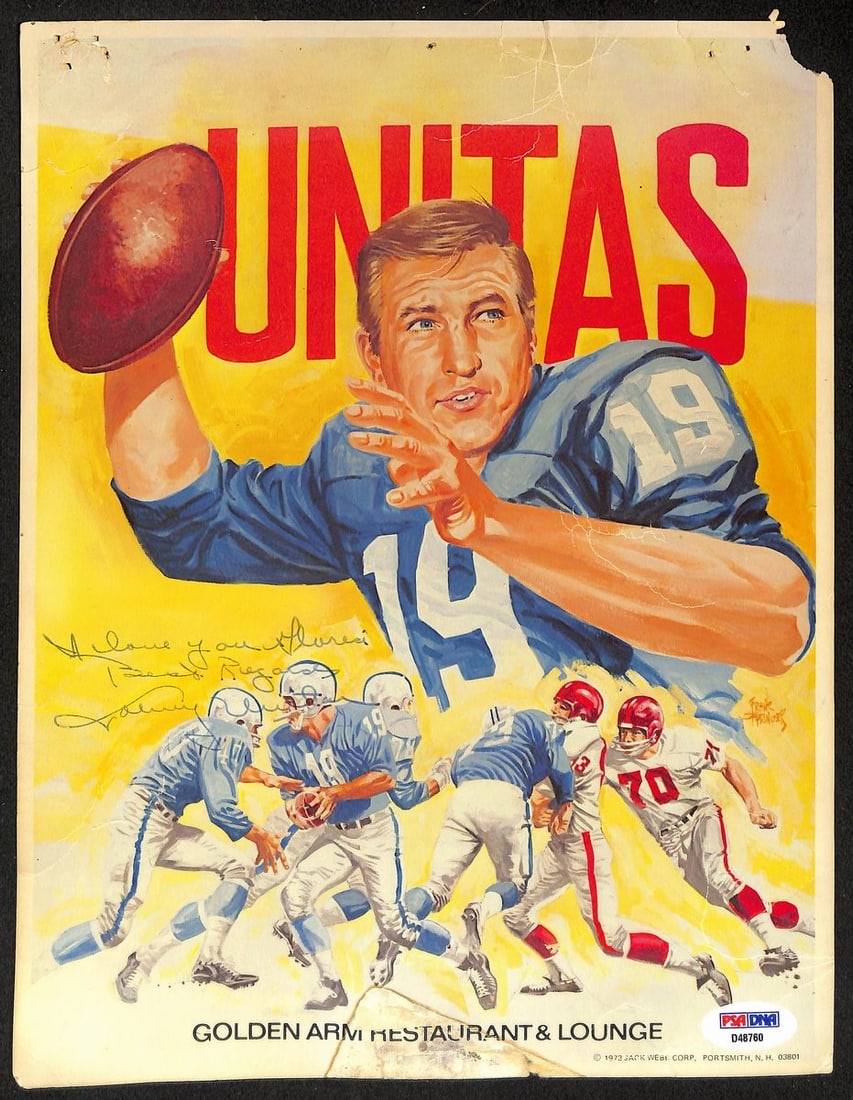 Johnny Unitas Signed Golden Arm Drawing PSA/DNA Certified 8.5x11 (1 of 2)