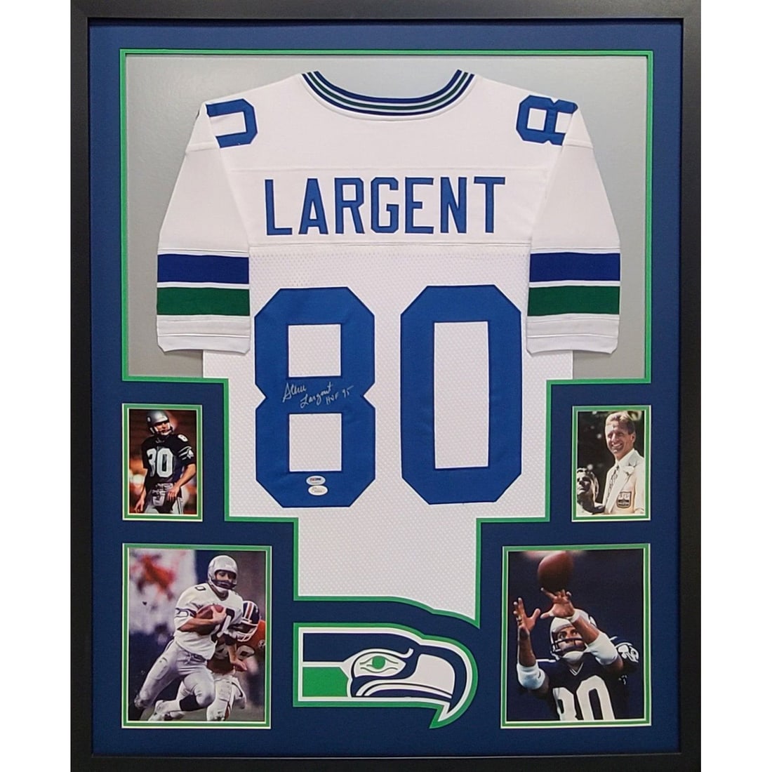 Steve Largent Signed Framed Jersey PSA/DNA Seattle Seahawks 43x36: Steve Largent Signed Framed Jersey PSA/DNA Seattle Seahawks 43x36 Display your admiration for the Seattle Seahawks with this autographed Steve Largent framed jersey. This piece features meticulous fra