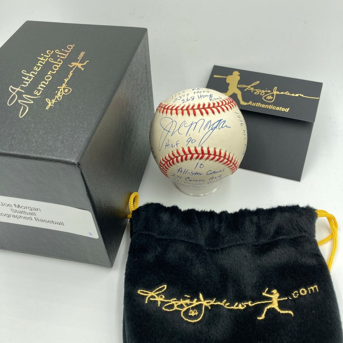 Joe Morgan Signed MLB Baseball with Career Stats Reggie Jackson COA (1 of 10)