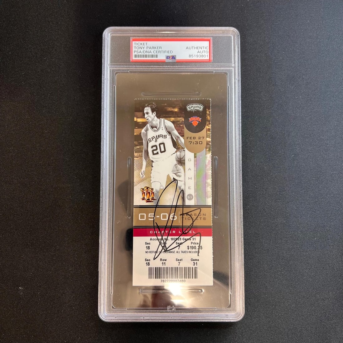 Tony Parker Autographed 2005-06 Spurs vs Knicks Ticket PSA/DNA: Tony Parker Autographed 2005-06 Spurs vs Knicks Ticket PSA/DNA This is a signed ticket from the 2005-06 basketball game between the San Antonio Spurs and the New York Knicks, featuring the autograph o