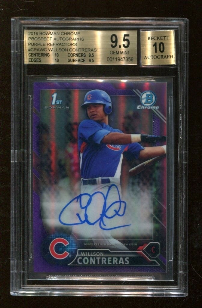 2016 Bowman Chrome Willson Contreras Purple Auto 207/250 BGS 9.5 Baseball Card (1 of 2)