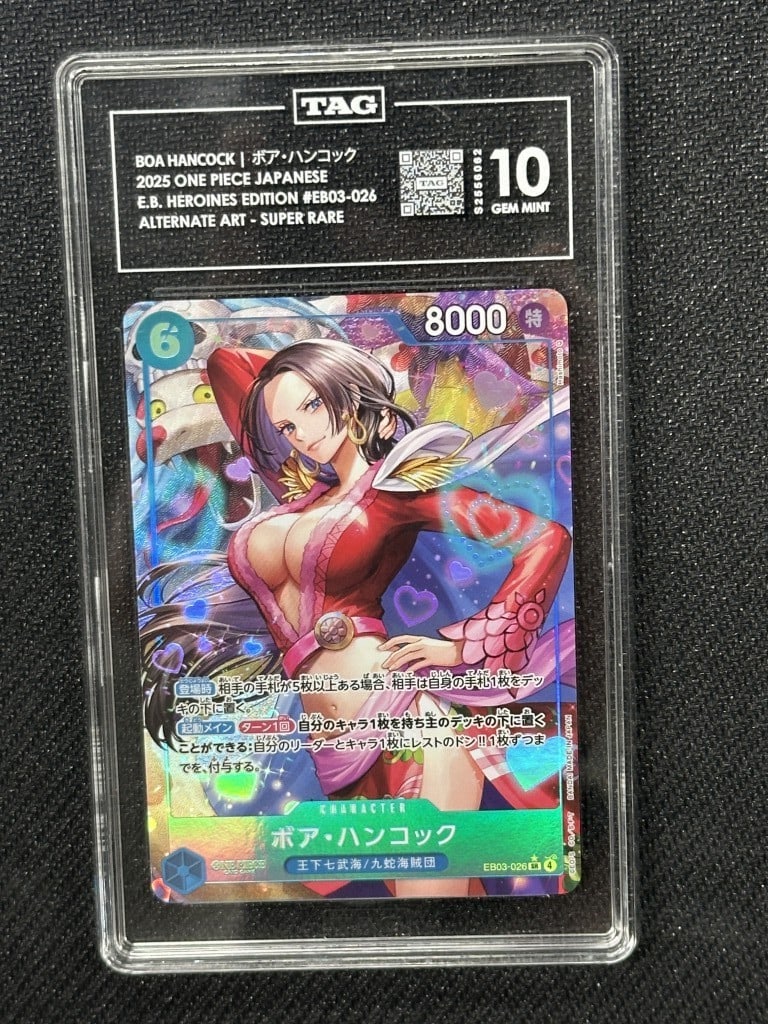 Boa Hancock One Piece Heroines Edition Alt Art TAG 10 Card: Boa Hancock One Piece Heroines Edition Alt Art TAG 10 Card This is a stunning Boa Hancock card from the One Piece Heroines Edition, featuring alternative art. It is graded with a perfect score of 10 b
