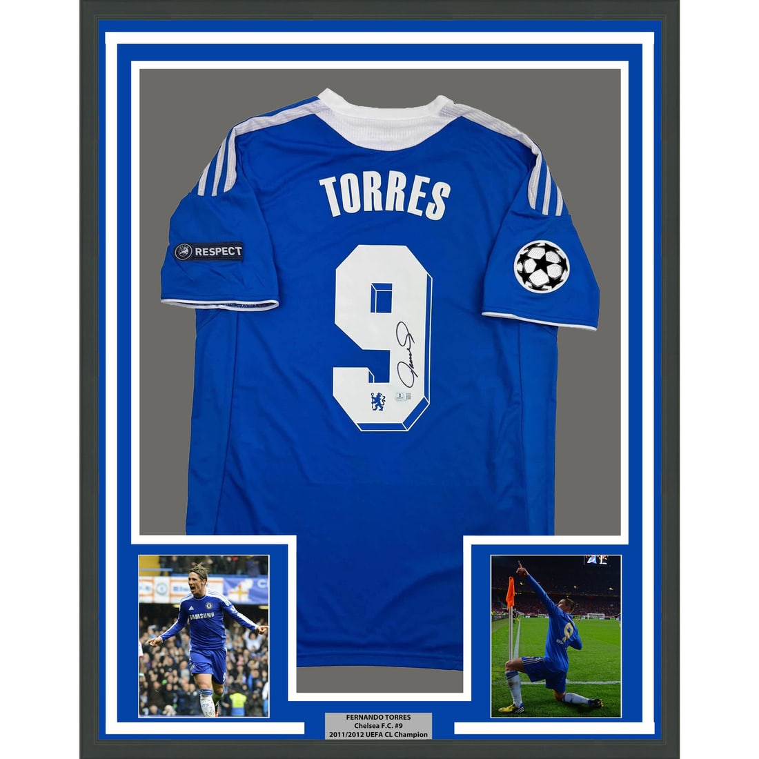 Chelsea FC Fernando Torres Signed Blue Jersey in 35x39 Framed Display BAS COA (1 of 2)