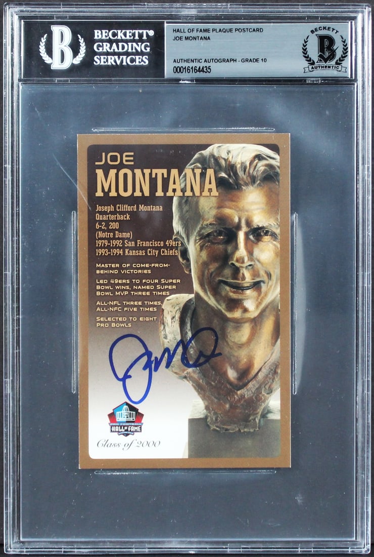 Joe Montana Signed 3.5x5.5 HOF Plaque Postcard Gem Mint 10 Beckett Authenticated (1 of 2)
