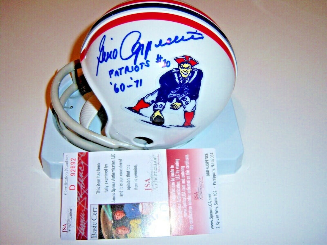 Gino Cappelletti Signed New England Patriots Mini Helmet with JSA COA (1 of 1)