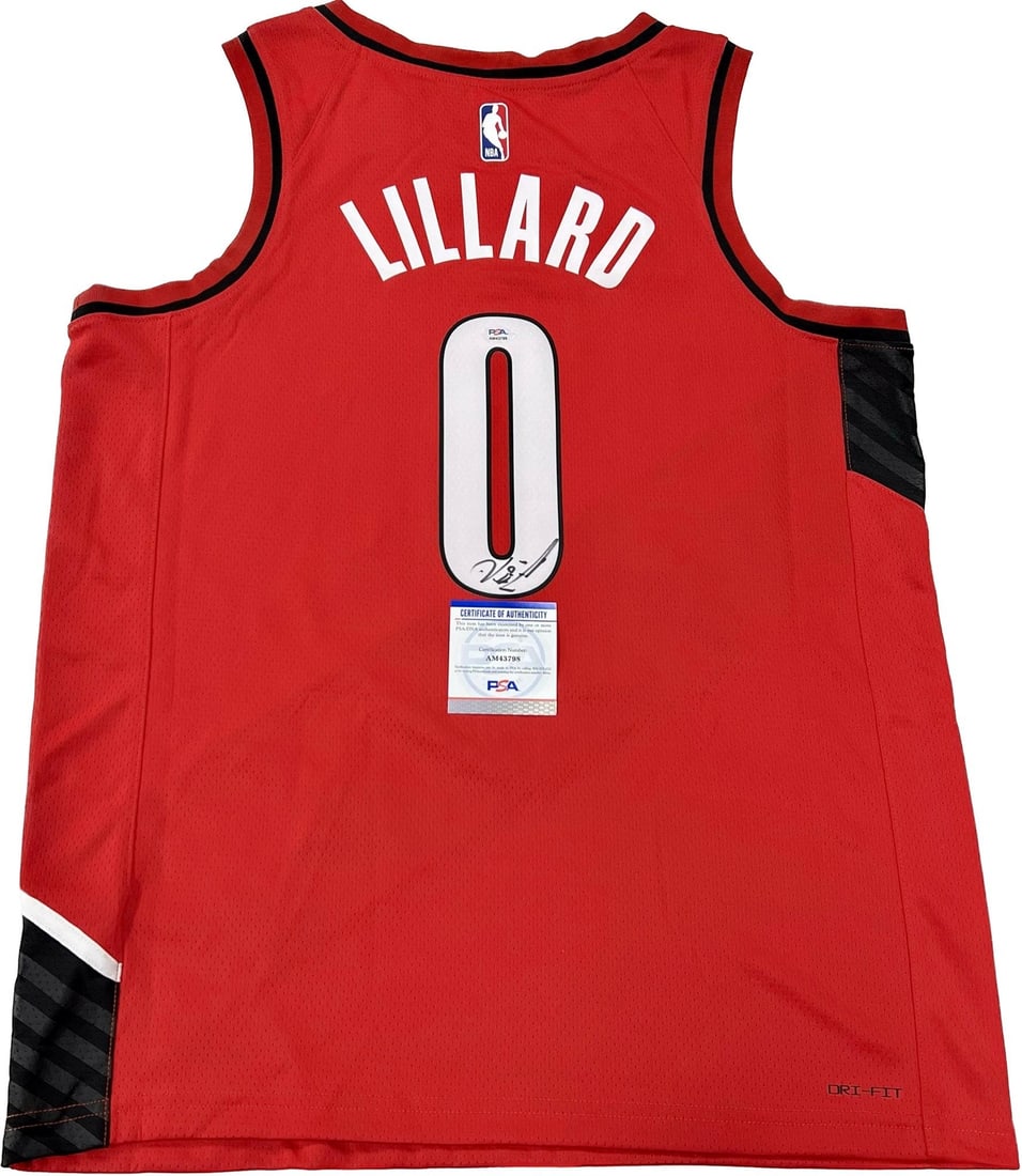 Damian Lillard Autographed Jersey PSA/DNA Portland Trail Blazers: Damian Lillard Autographed Jersey PSA/DNA Portland Trail Blazers This is an original, pre-owned stitched jersey autographed by Damian Lillard, star player of the Portland Trail Blazers. The authentici