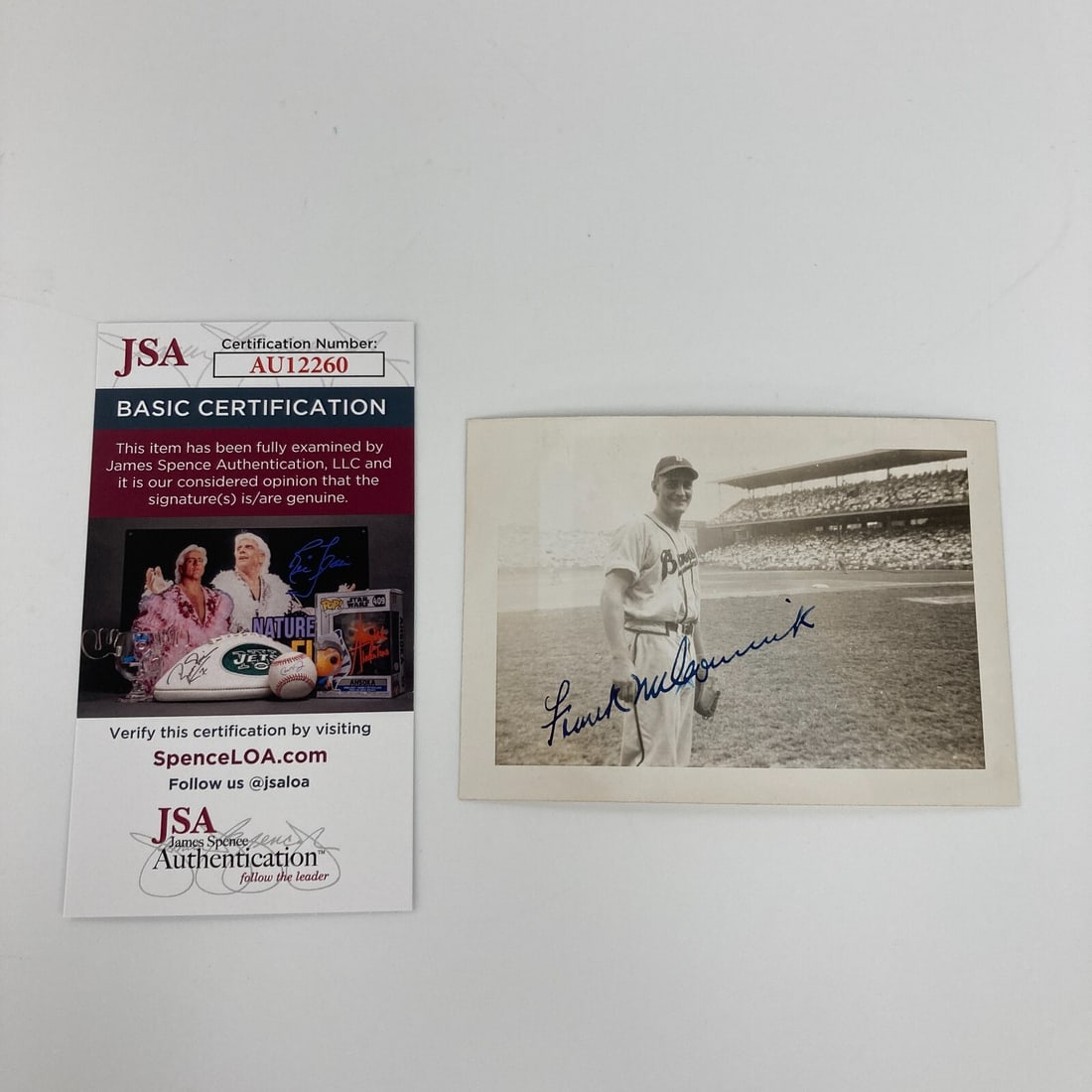Frank McCormick Signed 1946 Cincinnati Reds Photo JSA Certified: Frank McCormick Signed 1946 Cincinnati Reds Photo JSA Certified This is an original 1946 snapshot photo featuring Frank McCormick, a notable player of the Cincinnati Reds. The photo is signed and incl