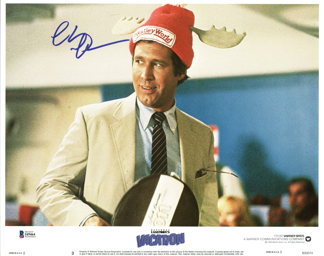 Chevy Chase Signed 11x14 National Lampoon's Vacation Lobby Card BAS Witnessed: Chevy Chase Signed 11x14 National Lampoon's Vacation Lobby Card BAS Witnessed This authentic 11X14 lobby card features the signature of Chevy Chase, known for his iconic role in National Lampoon's Vac
