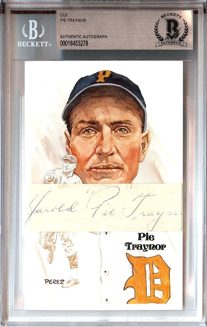 Pie Traynor Autographed Cut Signature with JSA Authentication Tigers: Pie Traynor Autographed Cut Signature with JSA Authentication Tigers This item features a cut signature of Pie Traynor, a legendary player from the Detroit Tigers. The signature is authenticated by Ja