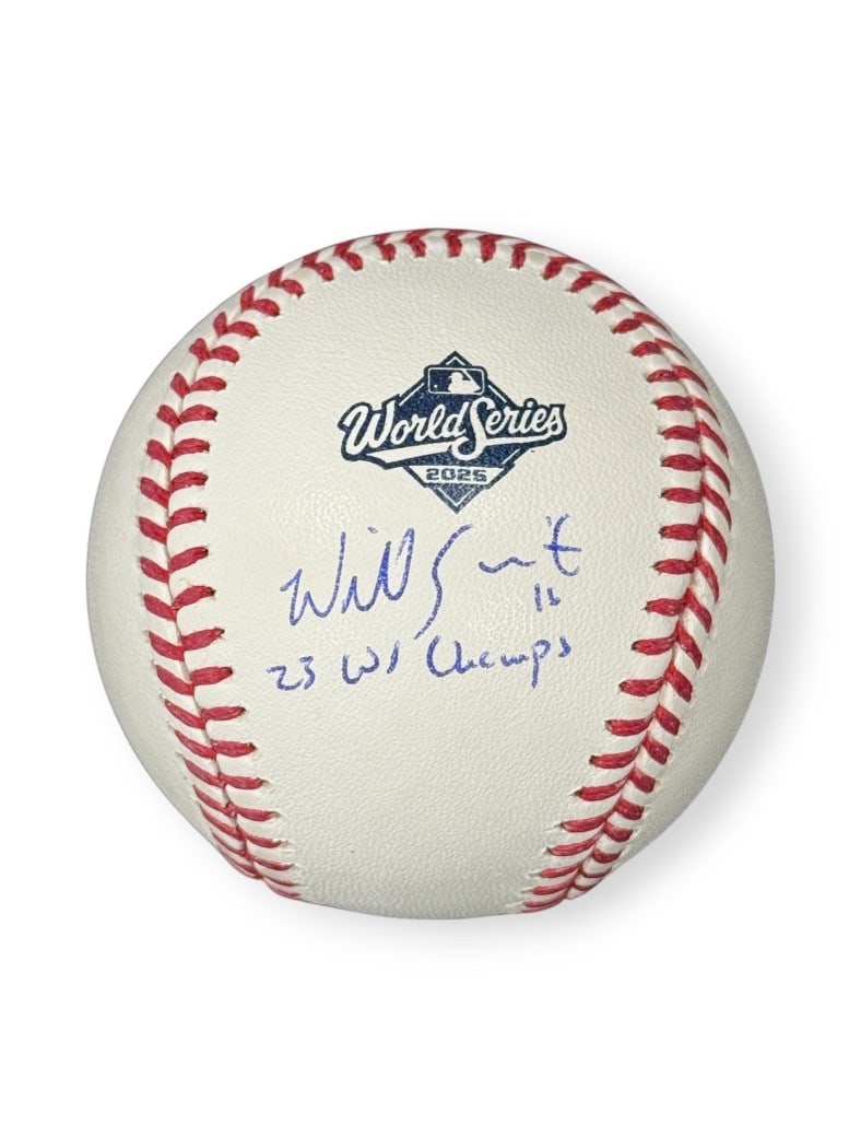 Will Smith Autographed Baseball with Fanatics Authentic Certification: Will Smith Autographed Baseball with Fanatics Authentic Certification This is an original autographed baseball signed by Will Smith, featuring the inscription "25 WS Champs". The baseball is certified