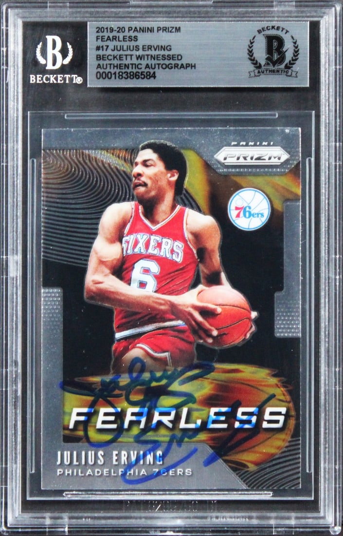 Julius Dr. J Erving Signed 2019 Panini Prizm Fearless Card BAS Slab (1 of 2)